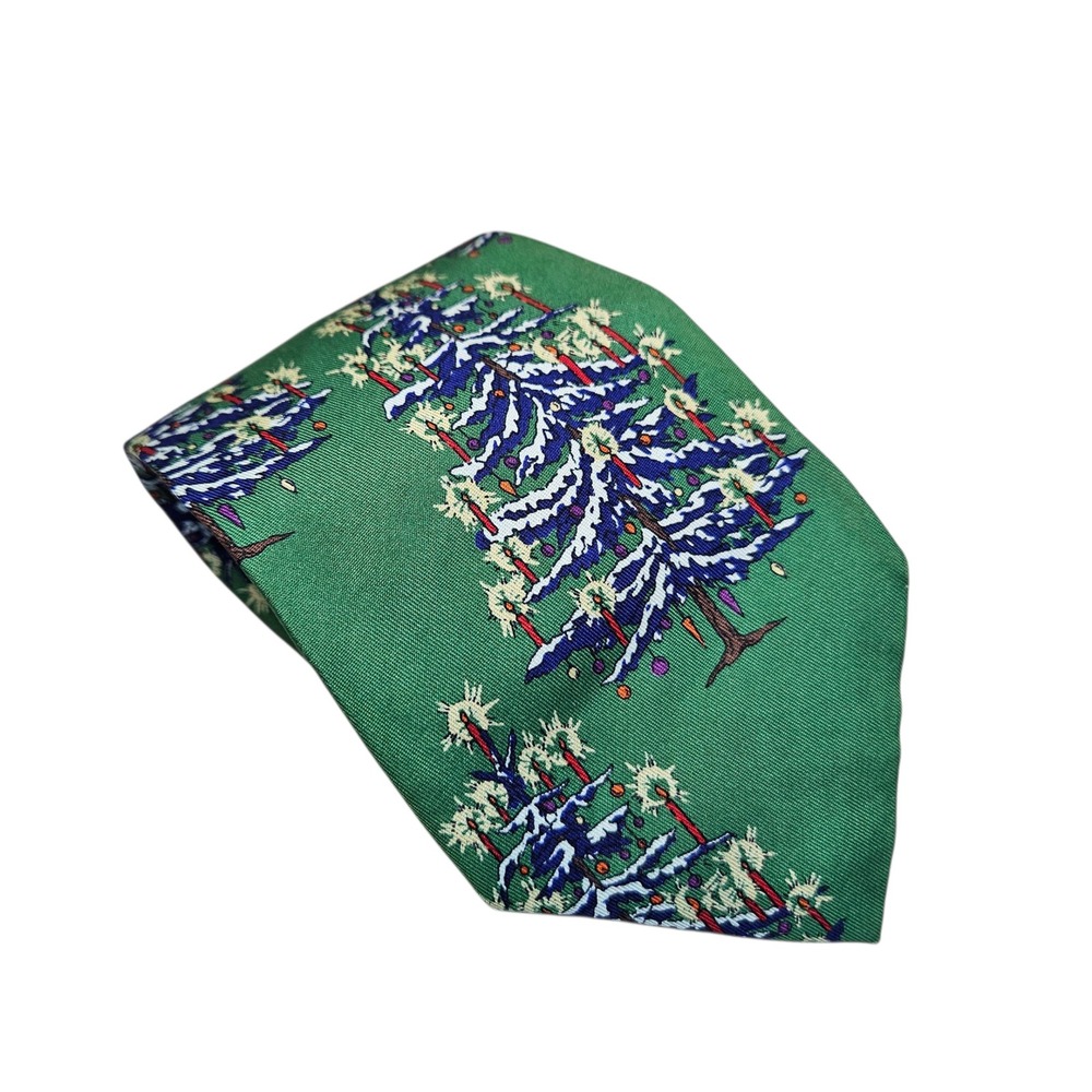 Robert Talbott Christmas Tree Silk Tie Holiday Necktie Green Made Italy Festive‎